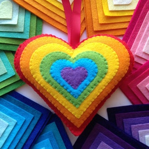 Make Your Own Rainbow Hanging Heart kit. Felt kit. Felt decoration. Craft kit.
