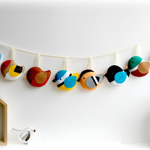 PDF instructions for felt British Birds garland. Instructions for 8 decorations included. Digital Pattern. Instant Download