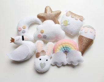 NEW: PDF sewing pattern for felt Pastel Dreams garland decoration set. Instructions for 8 decorations included.