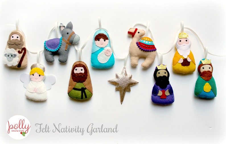 Make Your Own felt Nativity Garland Kit, Christmas garland, felt garland, Christmas ornament, craft kit, Nativity set, felt decoration image 2