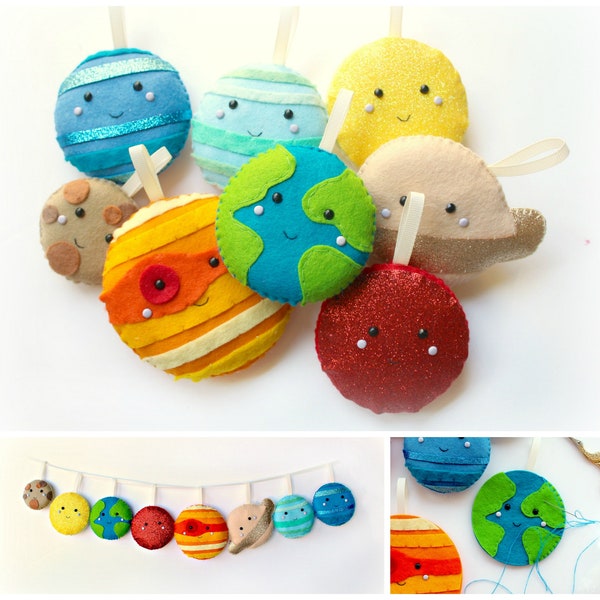 PDF instructions for felt Solar System Garland. Instructions for 8 decorations included. Digital Pattern. Instant Download. PDF pattern.