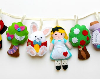 Felt Alice in Wonderland Garland PDF Pattern: 6 Decorations (Digital Pattern)