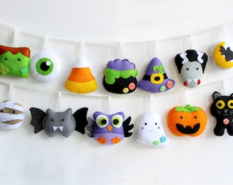 Filt Halloween-nedräkningsgirlang, adventsprydnader, set med 13 delar