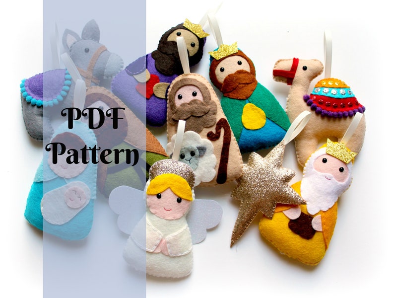 PDF pattern for felt Nativity Garland, full instructions and templates, Digital Pattern, Instant Download, Christmas garland, felt kit, DIY image 1