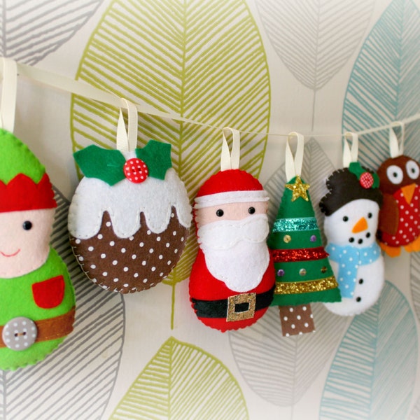 Faites votre propre kit de guirlandes de Noël en feutre, faites les 8 décorations, guirlande de feutre, kit de feutre, kit de création artistique, travaux manuels, guirlande de Noël, arbre en feutre