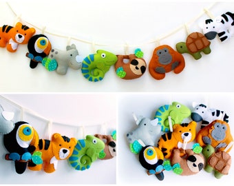 PDF instructions for felt Jungle garland. Instructions for 8 decorations included. Digital Pattern. Instant Download, felt kit, craft kit