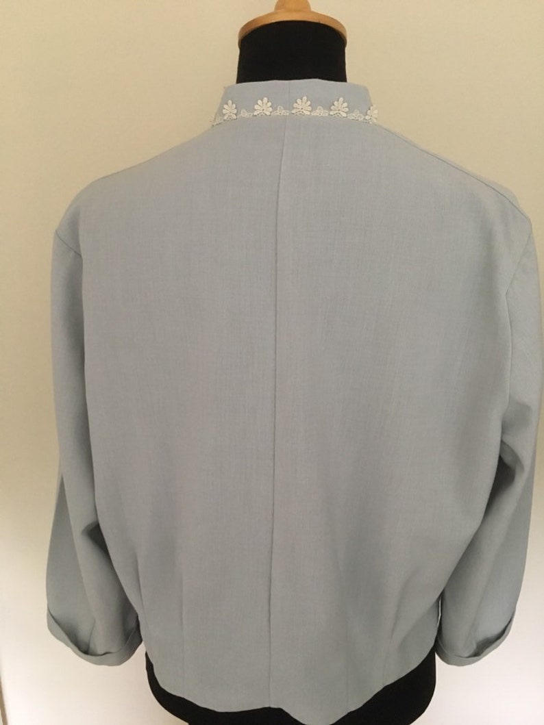 Vintage 1950/'s Pale Blue Long Sleeved Button Front Blouse Approx UK 14