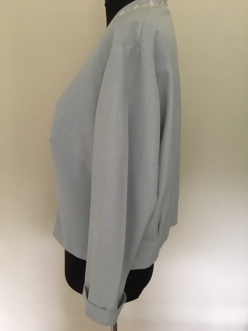 Vintage 1950/'s Pale Blue Long Sleeved Button Front Blouse Approx UK 14