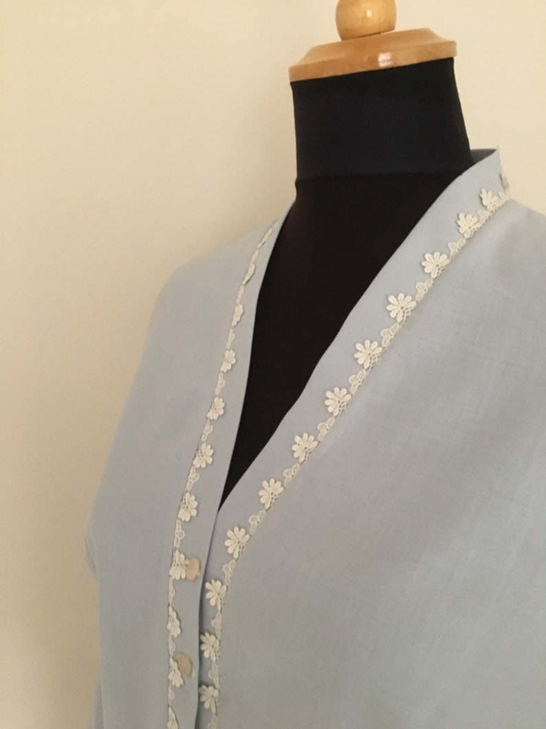 Vintage 1950/'s Pale Blue Long Sleeved Button Front Blouse Approx UK 14