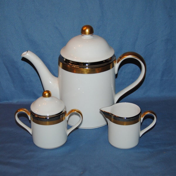 Beautiful Vintage, Fitz and Floyd "Platine d' Or" Fine Bone China, Teapot Creamer and Sugar
