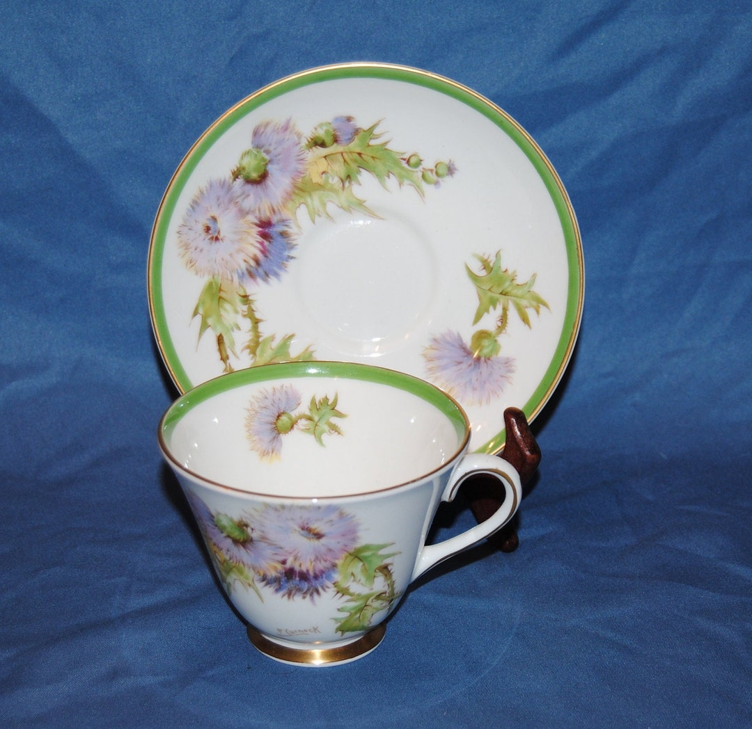 Beautiful Vintage Royal Doulton, Artist Signed, P. Curnock glamis Thistle Bone China, Teacup and