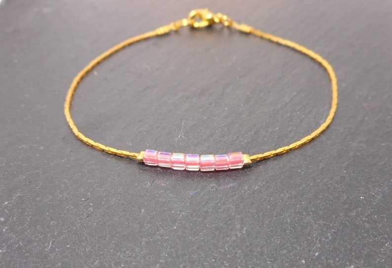 Bracelet minimaliste doré, perles à choisir Rose