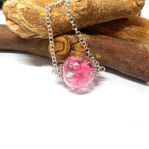 Necklace long necklace globe in round glass pink foliage by charms et cie