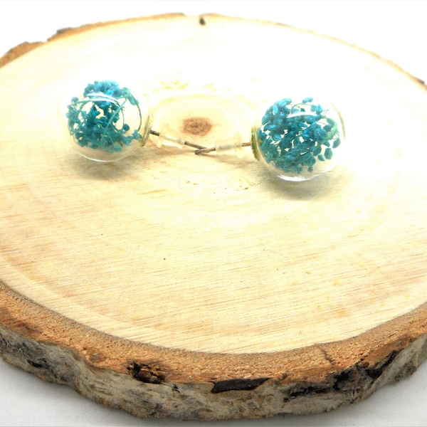 Boucles d'oreilles globe en verre feuillage turquoise