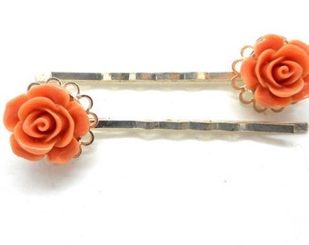 Lot de 2 barrettes cabochon fleur rose