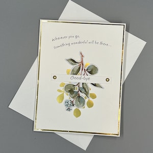 Cartes faites main, au revoir et bonne chance avec sentiment, pour la famille et les amis. Un assortiment de techniques utilisées pour créer, unique en son genre