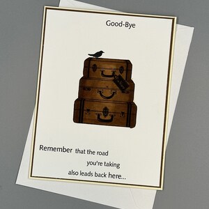 Cartes faites main, au revoir et bonne chance avec sentiment, pour la famille et les amis. Un assortiment de techniques utilisées pour créer, unique en son genre
