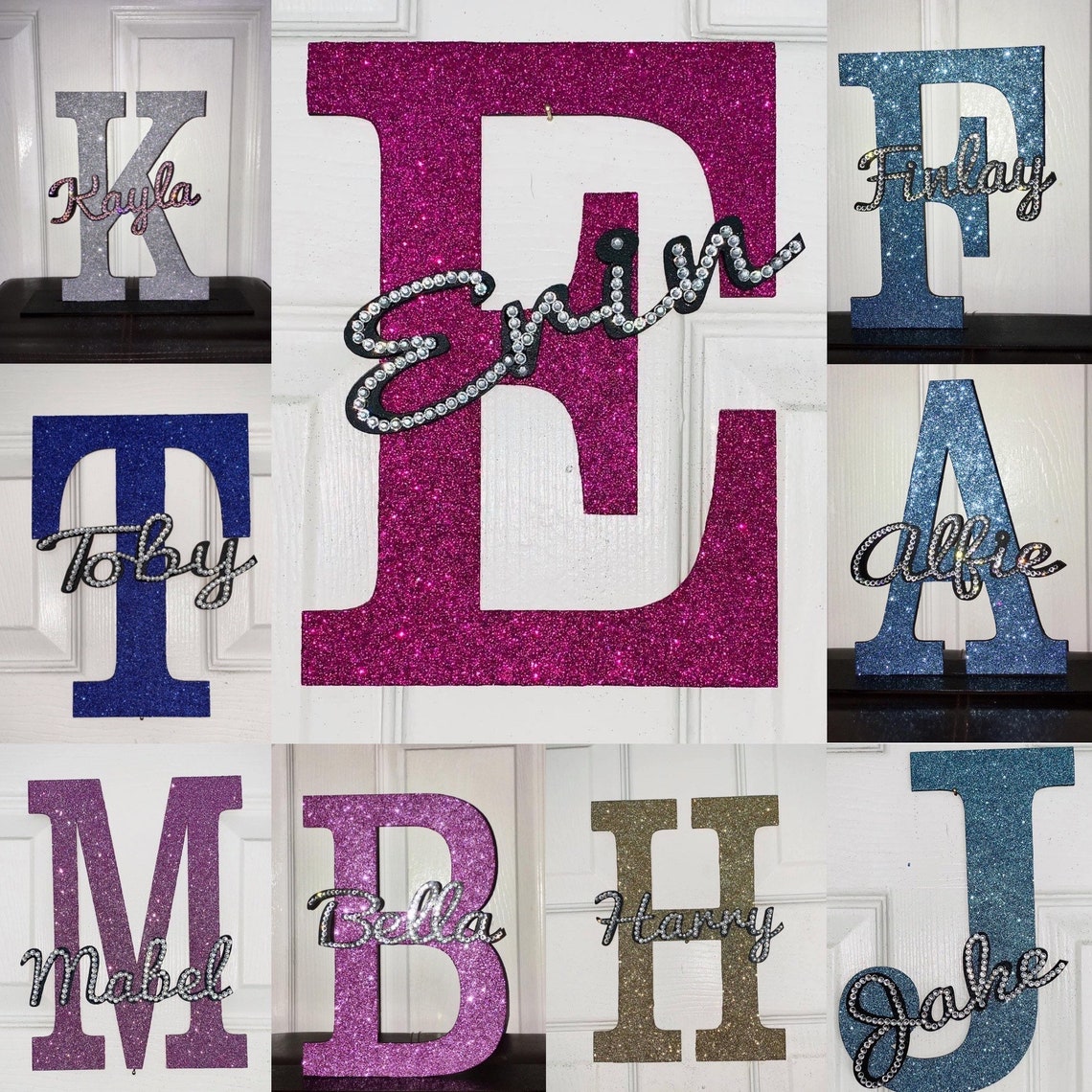 Bling glitter personalised name letter sign Etsy
