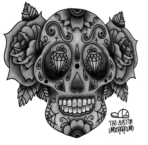 Tatouage Art Print Tattoo Flash Design Oeuvre Tattoo Imprime Skull Candy Sucre Crâne Jour Du Tatouage Dead Personnalisé Travail Lignes Design