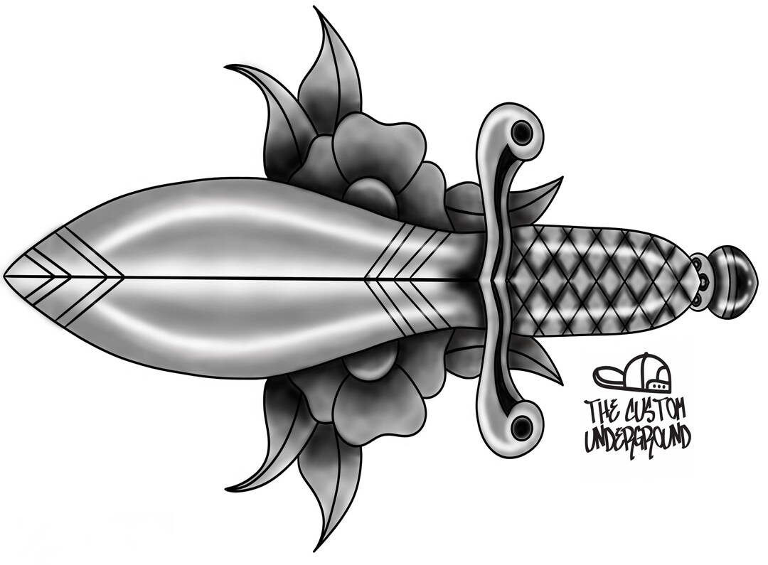 Tattoo Art Print Tattoo Flash Design Artwork Tattoo Prints. Dagger Rose