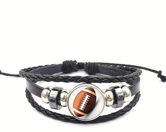 Rugby / Guitar Multi Layer Braided Black Leather effect Bracelets- Gifts etc