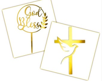 Christian Centrepiece Cake Toppers with Dove, Cross, God Bless