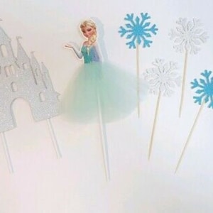 Frozen like character -Elsa / Anna , Silver Castle and Snowflakes - Blue , Silver or White Cake Topper