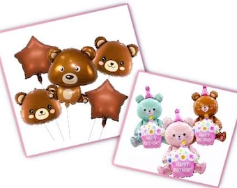 5pcs Brown Teddy Bear , Star Balloon Set & Very Large Happy Birthday Bear Option