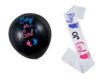 Gender Reveal Bundle- Large Balloon / Mummy- Boy, Girl Sash #babyshower