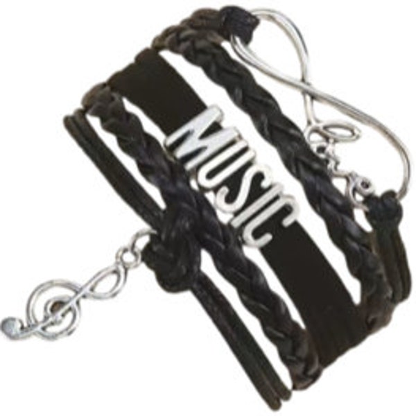 Black Love Music Wrap Bracelet with Musical Note- Gifts etc