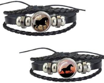 Horse Black Leather Effect Bracelets- Several Different Options