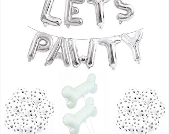 Dog Balloon Bundle - 2 Large Bone Balloons/ Paw Print Balloons/ ' Lets Pawty' Banner