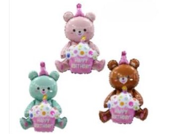 Very Large Happy Birthday Bear Balloons With 3 Colour Options