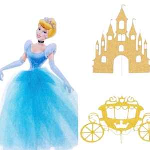 Cinderella like character and Gold Castle Cake Toppers with H.B option  *NEW*