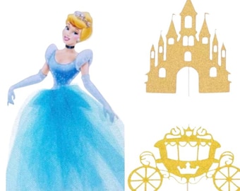 Cinderella like character and Gold Castle Cake Toppers with H.B option  *NEW*