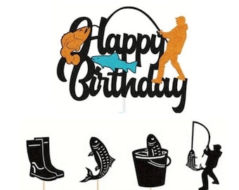 13 Pieces BUMPER  Sized Fishing Cake Topper Set #fishing