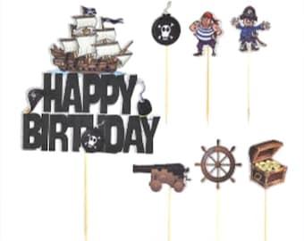 7pcs Pirate - Themed Happy Birthday Cake Topper set