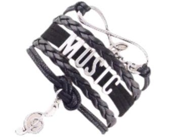 Black Love Music Wrap Bracelet with Musical Note- Gifts etc
