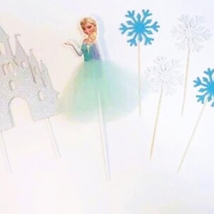 Frozen like character-Elsa, Silver/ Blue Castle & Snowflakes-Blue, Silver, Cake Toppers, add ons-Extra Snowflakes, Happy Birthday Balloons