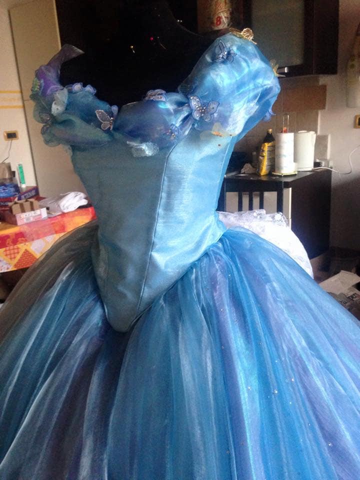blue dress 2015 P143 Movies Cosplay Costume Cinderella 2015 Ella blue dress princess iridescent