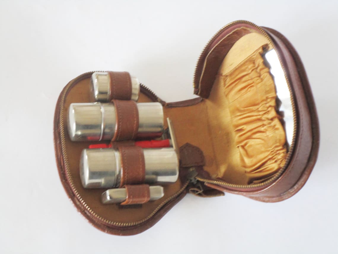 Vintage 1960's Brown Leather Shaving Kit Bag Case Etsy