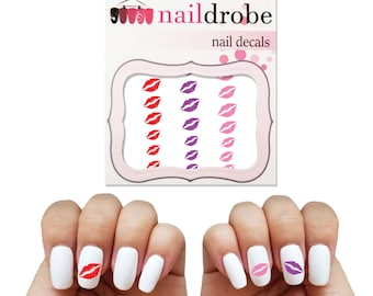 30 Lips Pucker Kissing Lipstick Nail Decals  (Waterslide Nail Decal)