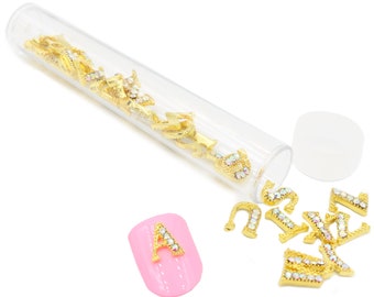 26 Letter Alphabet Nail Charms (A to Z) with BONUS Reusable Tube Storage Container