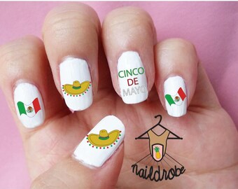 30 Cinco de Mayo (sombrero, bandera, textos de cinco de mayo) México de uñas etiquetas (etiqueta de uñas tobogán)