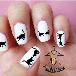 30 Kissing Cat Nail Decals  (Waterslide Nail Decal)