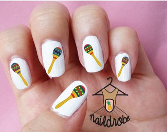 30 Calcomanías de Uñas Maraca México Cinco de Mayo (Calcomanía de Uñas Desliz de Agua)