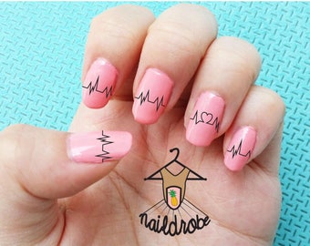 Heartbeat Pulse Valentine Love Strips Nail Decal  (Waterslide Nail Decal)