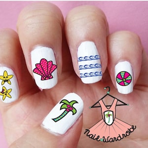 30 Beach Nail Decals  (Waterslide Nail Decal)