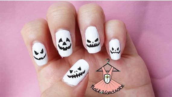 30 Pumpkin Face Halloween Nail Decals Waterslide Nail Decal