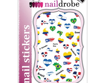 Latin American Countries Nail Stickers (Venezuela, Colombia, Ecuador, Honduras, El Salvador, Puerto Rico, Brazil, Dominican Republic)